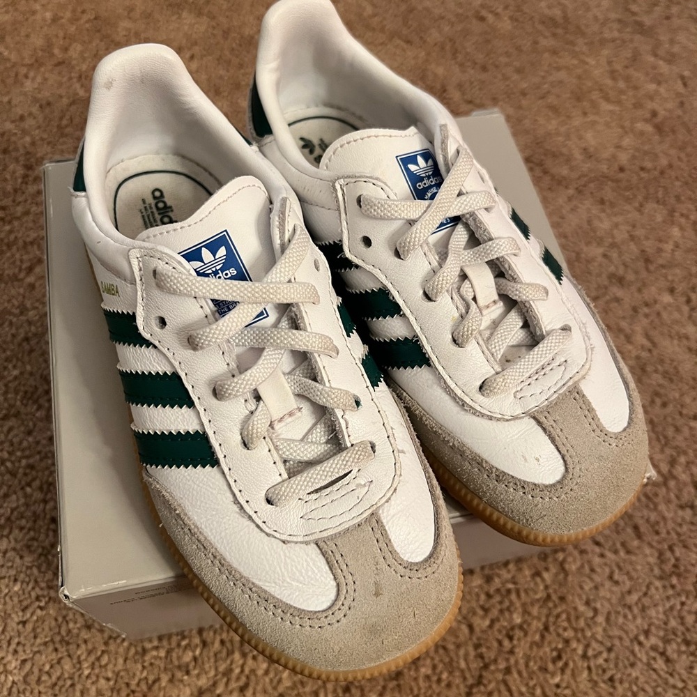 adidas Kids White and Dark Green Samba Sneakers